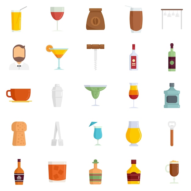 Bartender icons set. Flat set of bartender vector icons isolated on white background