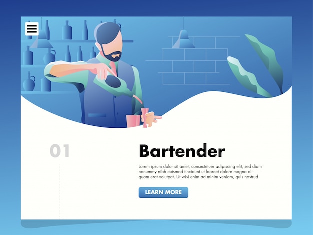 Bartender illustration for landing page template