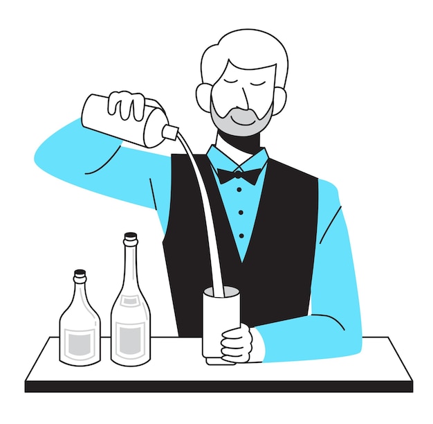 Bartender maakt een cocktail vector illustratie in platte stijl.