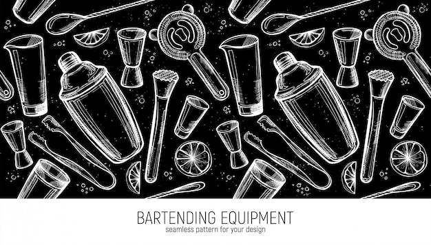 Vector bartending equipment seamless pattern.