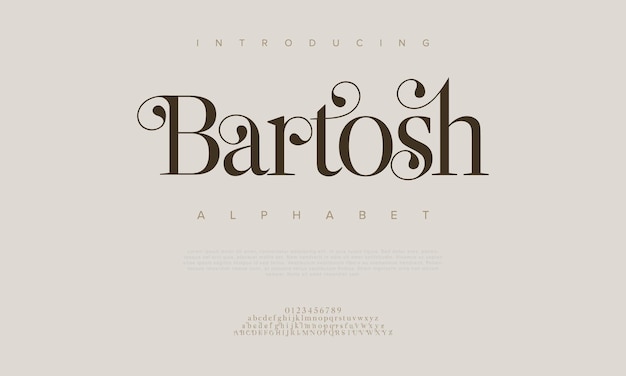 Bartosh premium luxe elegante alfabetletters en cijfers Elegante bruilofttypografie klassieke serif