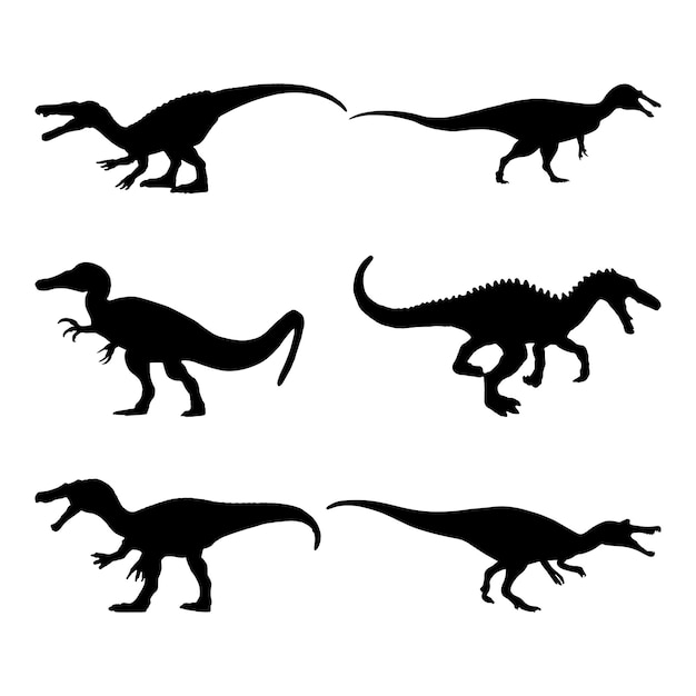 Baryonyx silhouet set collectie geïsoleerd zwart op witte achtergrond vector illustratie