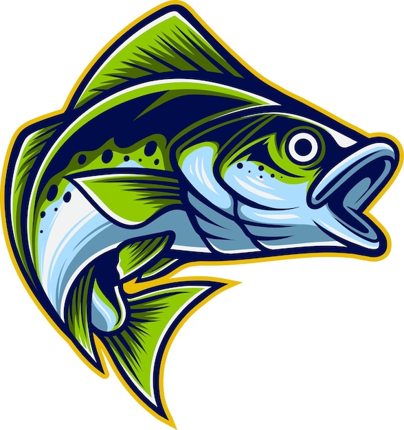 Bas vis mascotte logo met premium kwaliteit voorraad vector