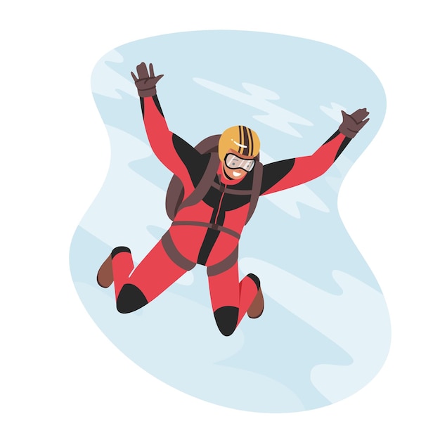 Vector base jumping extreme activiteiten, recreatie. skydiver-personage springen met parachute die in de lucht zweeft. parachutespringen parachutespringen sport. parachutist die door wolken vliegt. cartoon vectorillustratie