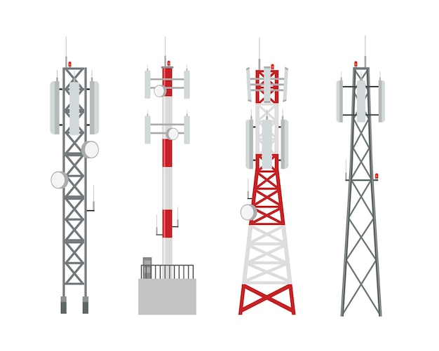 Vettore raccolta vettoriale della torre radio della stazione ricetrasmittente base