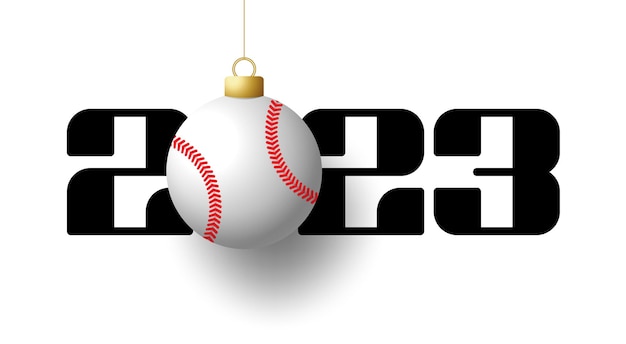 Baseball 2023 happy new year biglietto di auguri sportivo con palla da baseball sullo sfondo di lusso illustrazione vettoriale