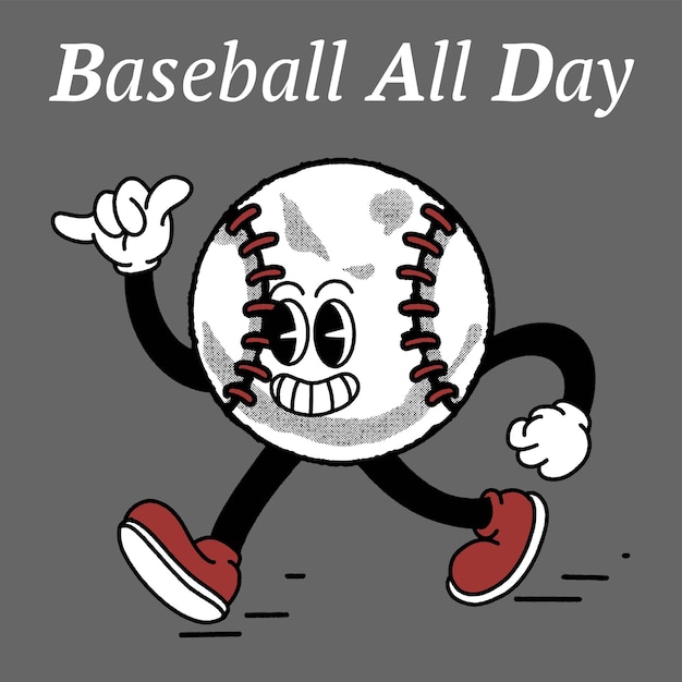 Baseball all Day With Baseball Groovy Character Design