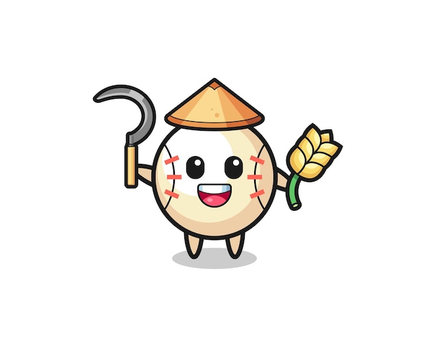 Baseball Asian farmer holding paddy , cute design