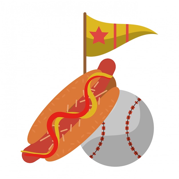 野球ボールのホットドッグと星の旗