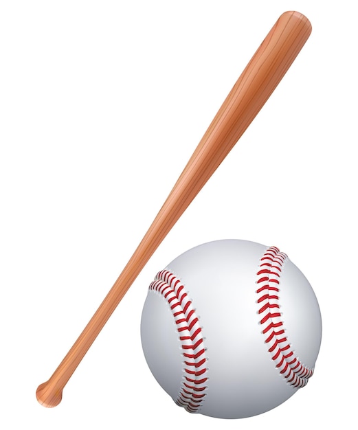 Vector baseball bat and ball isolated on white.