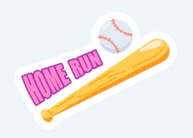 Vector baseball bat and ball with home run text sports and competition