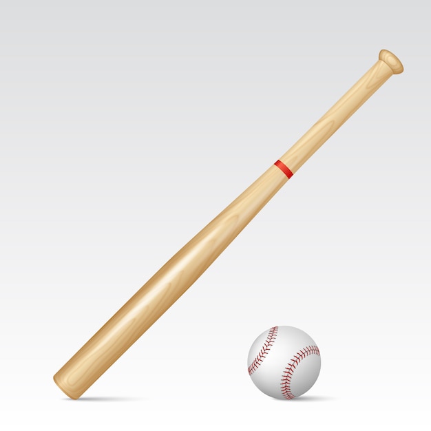 Baseball bat and baseball.  illustration.