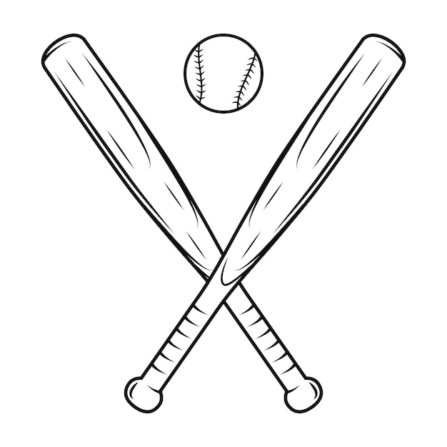 Batte da baseball incrociate e illustrazione vettoriale della palla