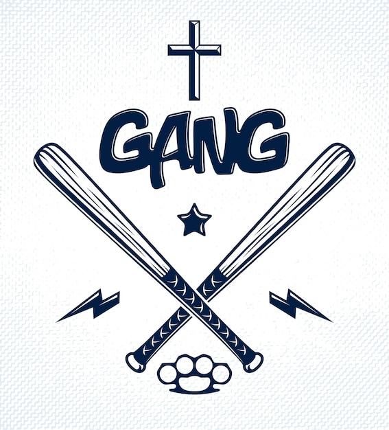 野球のバットは、ベクトル犯罪ギャングのロゴまたはサイン、ギャングスタイルのテーマを交差させました。
