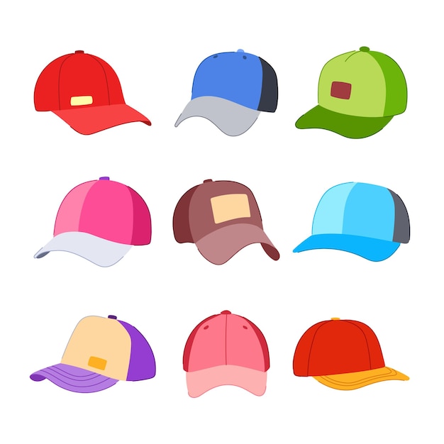 Vector baseball cap set cartoon blank side sport front object visor baseball cap sign isolated symbol vector illustration