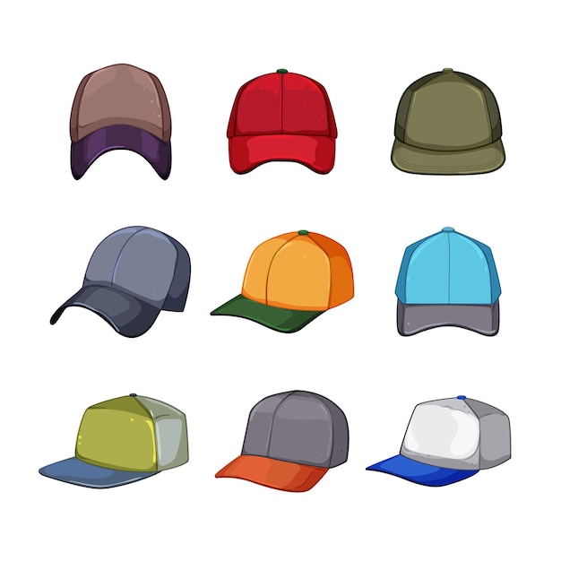 Baseball cap set cartoon vector illustration