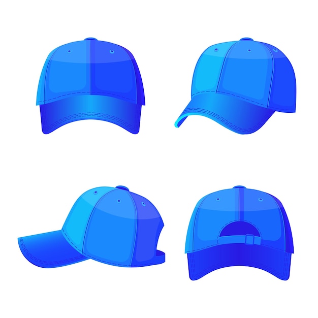 Baseball caps in front side and back view isolated on white