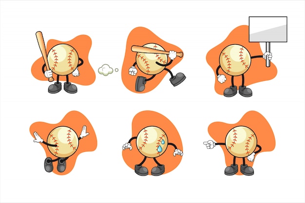 Baseball cartoon character set