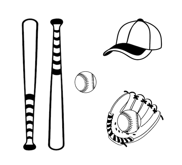 Baseball Clip Art Best Collection Professionele Baseball Cap Bat En Handschoen Speler Silhouette Element