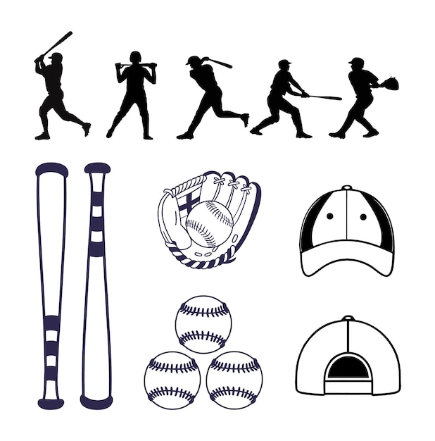 野球クリップアート ベストイラスト バンドルコレクション プロ野球キャップ バット&グローブ