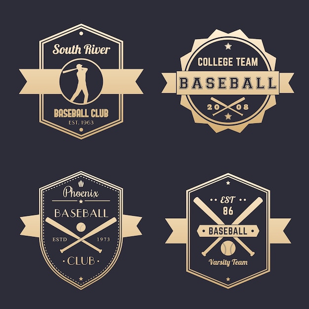 Baseball club, team logo, badges, emblems, gold on dark