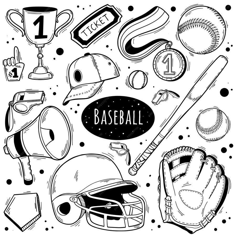 Premium Vector Baseball doodle set Special equipment players clothing
