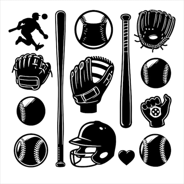 Baseball element set met de hand getekende doodle