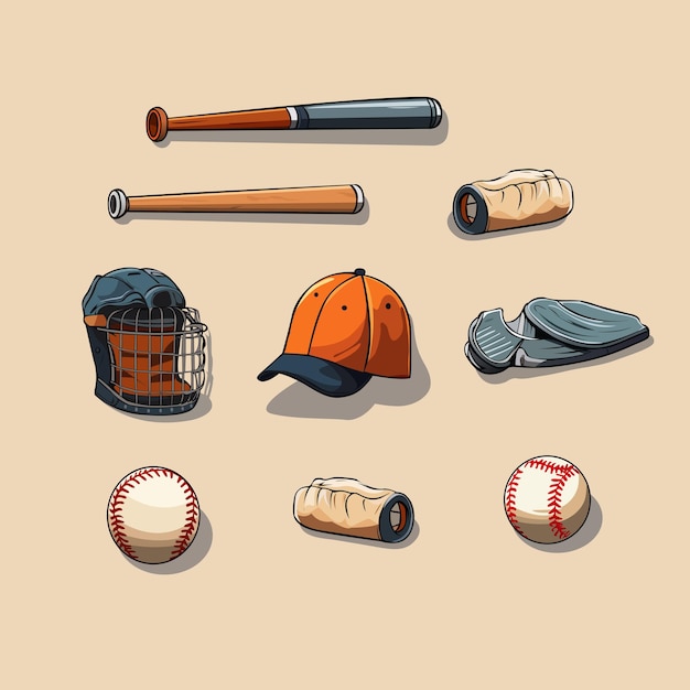 Vector baseball equipment set vector illustration