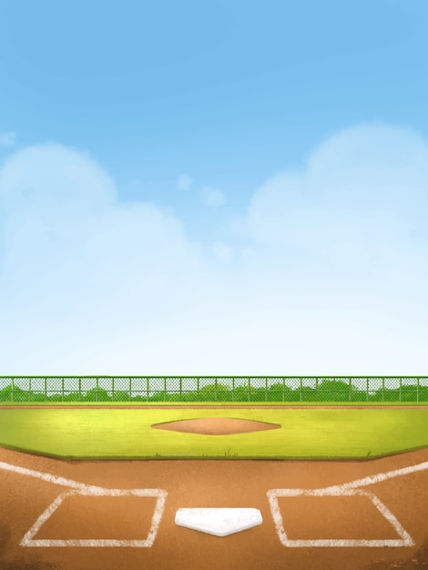 Campo da baseball per sfondo, stili di illustrazione per bambini.