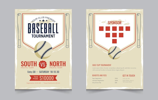 baseball flyer design template double sided baseball tournament poster vector illustration eps 10