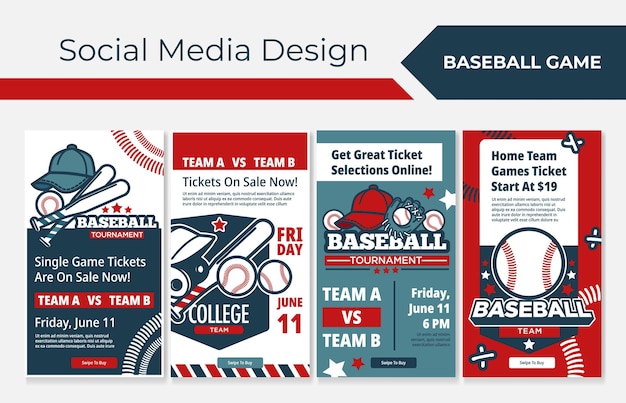 Vector baseball game advertising at social media stories