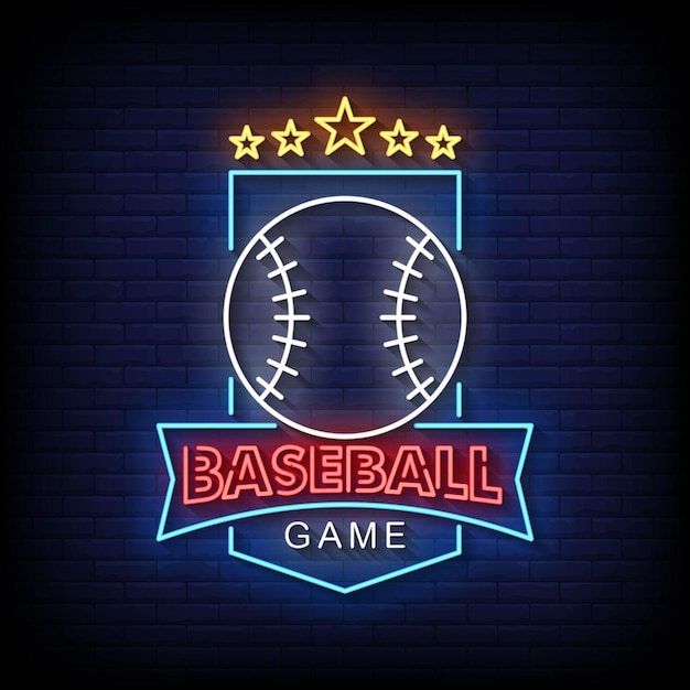 Baseball gioco insegne al neon stile testo vettore