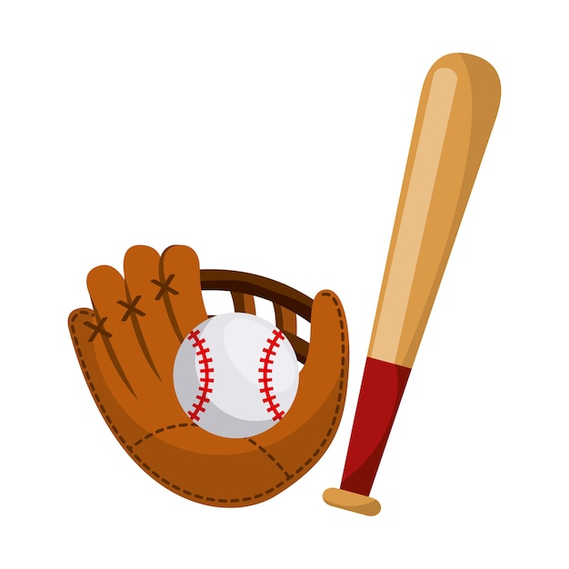 Вектор Бейсбольный мяч для перчаток и значок летучей мыши
