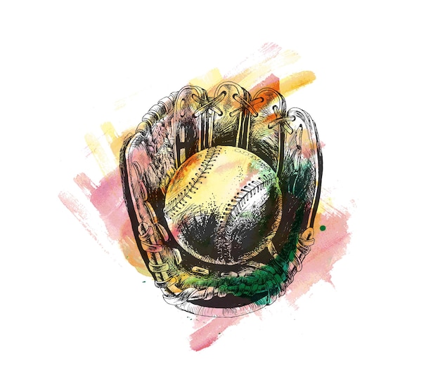 Vector baseball glove with ball tshirt design poster background