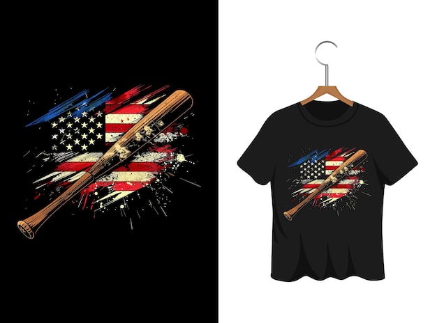 アメリカ合衆国国旗のTシャツのデザインを描いた野球のイラスト