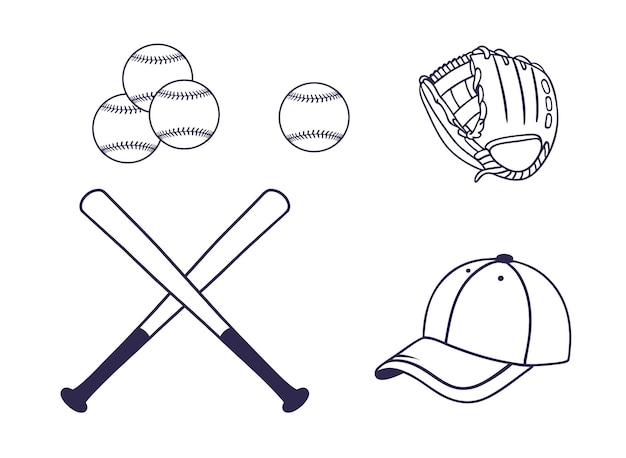 Baseball Instrument Vector Clip Art Bundle Set Professionele Baseball Cap Handschoen Bat en Ball Sport