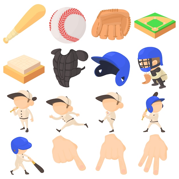 Baseball items icons set