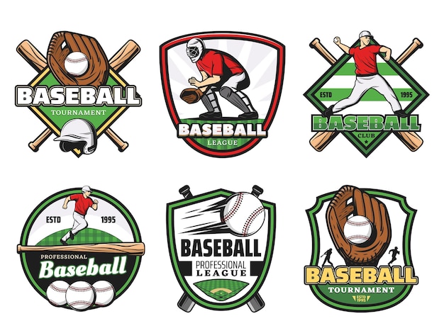 Baseball league sport club and team badge icons