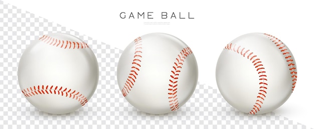 Palle da baseball in pelle impostate icone realistiche di softball vettoriale attrezzature per giochi sportivi