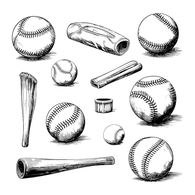 Vettore set di elementi monocromatici da baseball