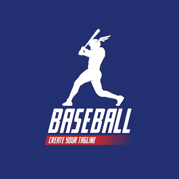 Azione del giocatore di baseball che colpisce l'illustrazione di progettazione del logo di baseball della palla