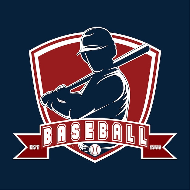 Baseball Player Red and Blue Classic Emblem Insignia