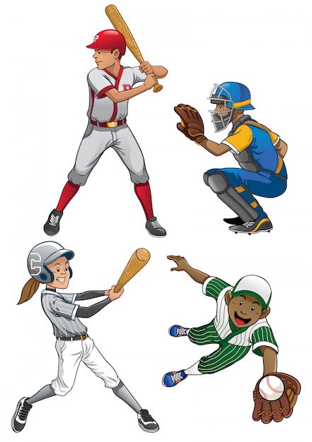 Vector baseball player set