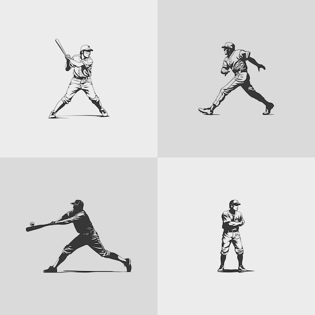 baseball player silhouette softball sports game vector set design