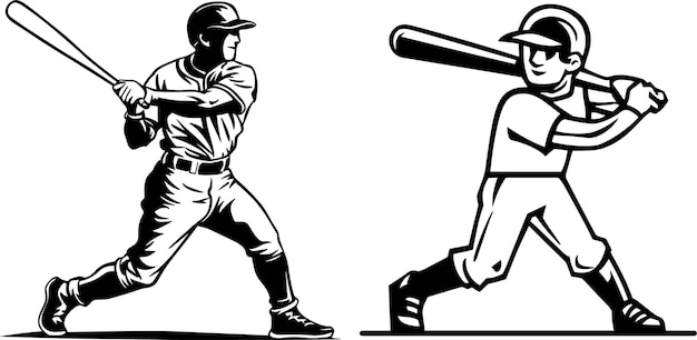 Vector baseball player vector black and white silhouette