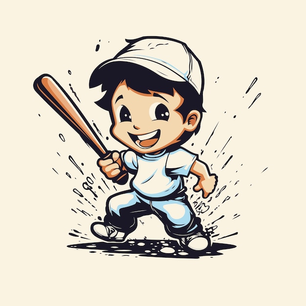 Бейсболист с битой и мячом Векторная иллюстрация в стиле мультфильма