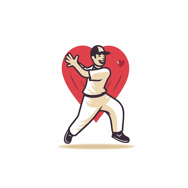 Baseball player with a red heart on the background Vector illustration