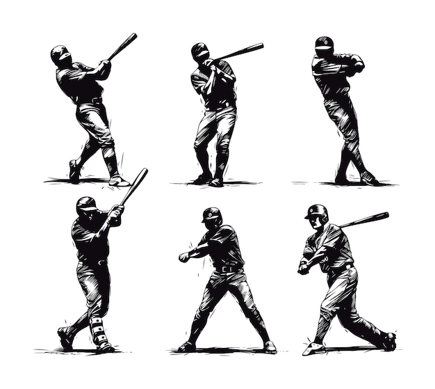 Baseball players silhouette set