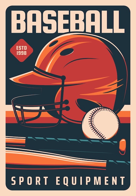 Vector baseball retro poster, playoff tournament and sport equipment