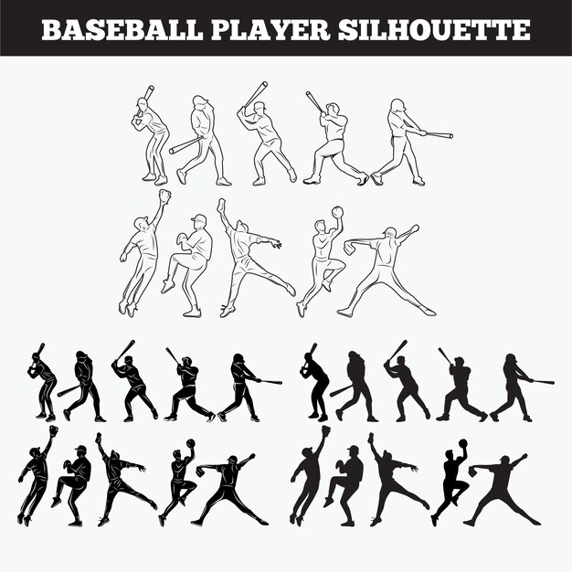 Baseball spelers silhouetten instellen